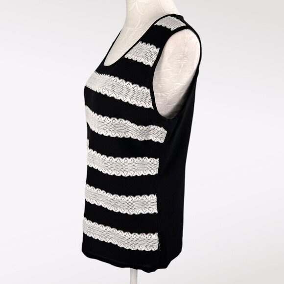 Tahari Striped Knit Tank Top Black White Sleeveless Size 8 - Picture 4 of 10
